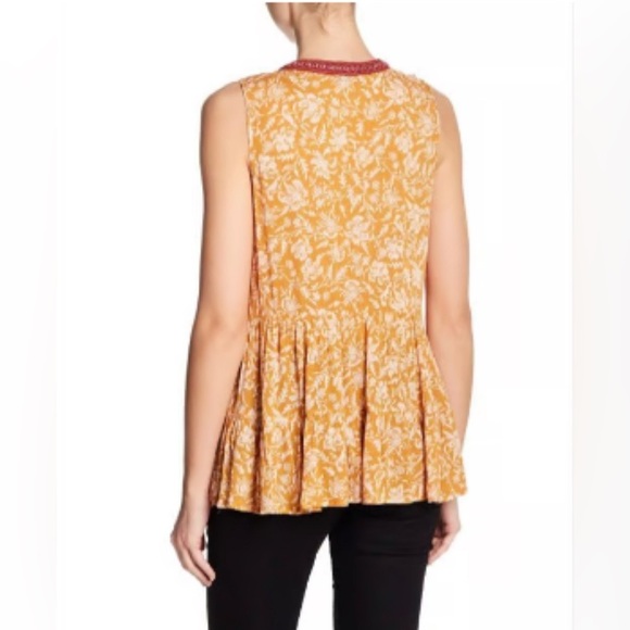 Democracy Plus Sleeveless Boho Blouse 3X Mustard Yellow Red Embroidered Floral - Picture 2 of 11